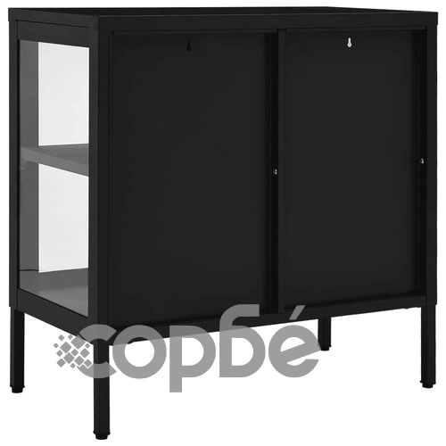 Бюфет, черен, 70x35x70 см, стомана и стъкло ➤ топ цена ➤ sorbe.bg