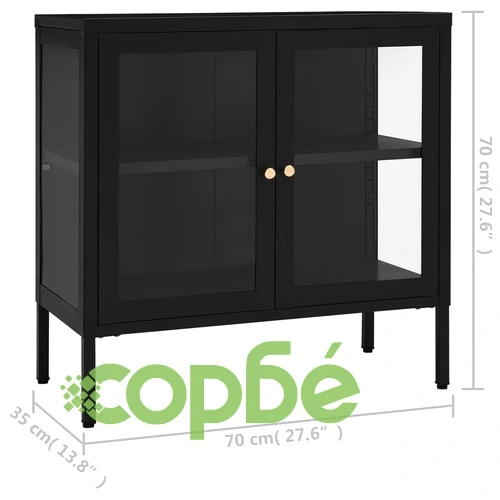 Бюфет, черен, 70x35x70 см, стомана и стъкло ➤ топ цена ➤ sorbe.bg