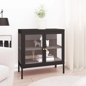 Бюфет, черен, 70x35x70 см, стомана и стъкло