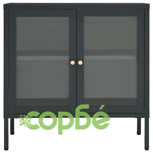 Бюфет, антрацит, 70x35x70 см, стомана и стъкло ➤ топ цена ➤ sorbe.bg