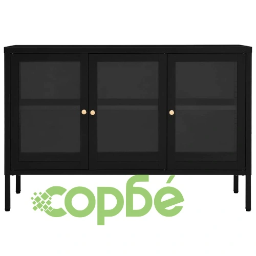 Бюфет, черен, 105x35x70 см, стомана и стъкло ➤ топ цена ➤ sorbe.bg