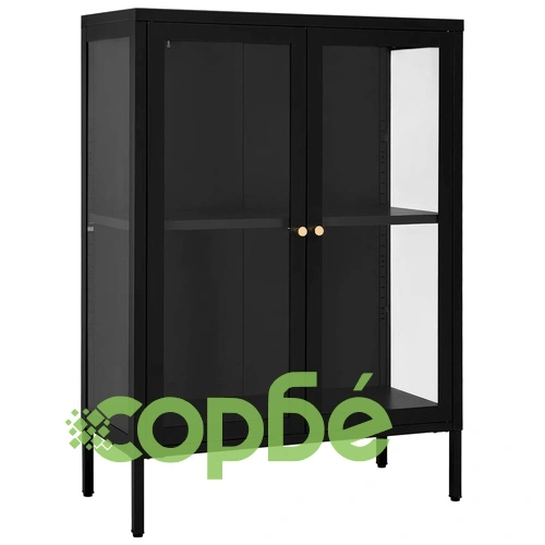 Бюфет, черен, 75x35x105 см, стомана и стъкло ➤ топ цена ➤ sorbe.bg