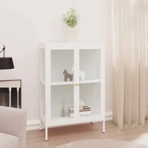 Бюфет, бял, 75x35x105 см, стомана и стъкло