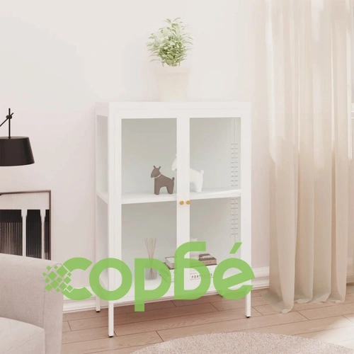 Бюфет, бял, 75x35x105 см, стомана и стъкло ➤ топ цена ➤ sorbe.bg