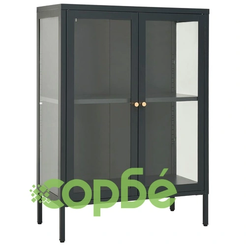 Бюфет, антрацит, 75x35x105 см, стомана и стъкло ➤ топ цена ➤ sorbe.bg
