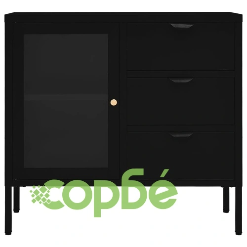 Бюфет, черен, 75x35x70 см, стомана и закалено стъкло ➤ топ цена ➤ sorbe.bg