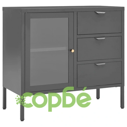 Бюфет, антрацит, 75x35x70 см, стомана и закалено стъкло ➤ топ цена ➤ sorbe.bg