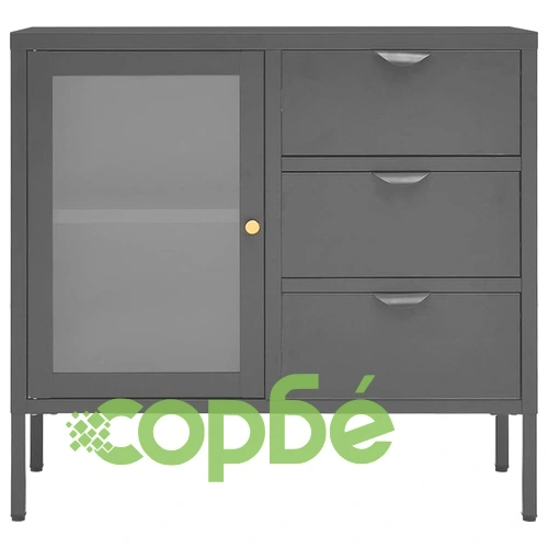Бюфет, антрацит, 75x35x70 см, стомана и закалено стъкло ➤ топ цена ➤ sorbe.bg