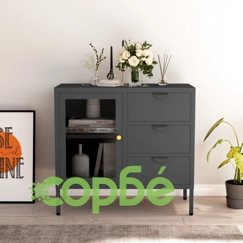 Бюфет, антрацит, 75x35x70 см, стомана и закалено стъкло ➤ топ цена ➤ sorbe.bg