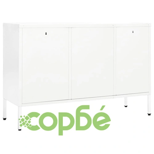 Бюфет, бял, 105x35x70 см, стомана и закалено стъкло ➤ топ цена ➤ sorbe.bg