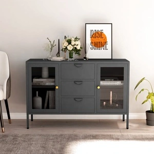 Бюфет, антрацит, 105x35x70 см, стомана и закалено стъкло