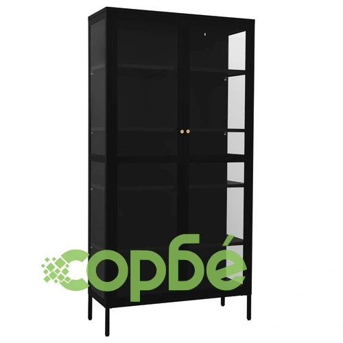 Витрина, черна, 90x40x180 см, стомана и закалено стъкло ➤ топ цена ➤ sorbe.bg
