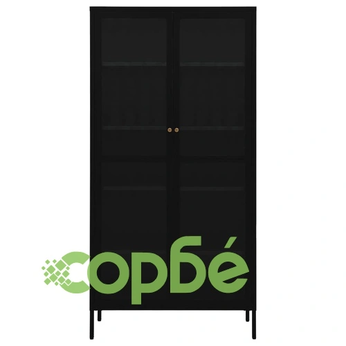 Витрина, черна, 90x40x180 см, стомана и закалено стъкло ➤ топ цена ➤ sorbe.bg