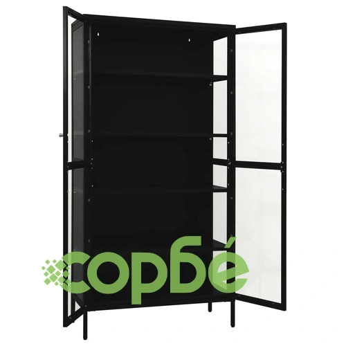 Витрина, черна, 90x40x180 см, стомана и закалено стъкло ➤ топ цена ➤ sorbe.bg