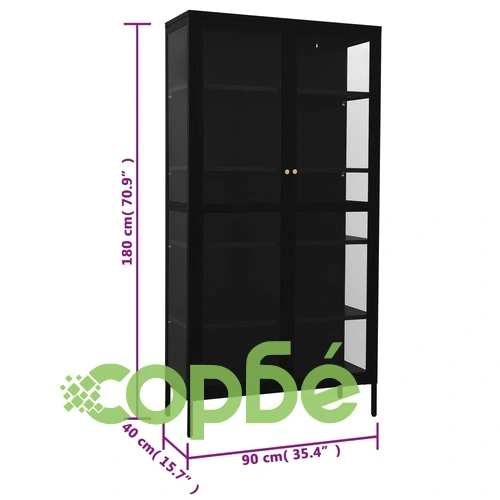 Витрина, черна, 90x40x180 см, стомана и закалено стъкло ➤ топ цена ➤ sorbe.bg