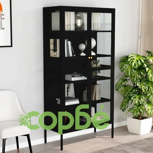 Витрина, черна, 90x40x180 см, стомана и закалено стъкло ➤ топ цена ➤ sorbe.bg