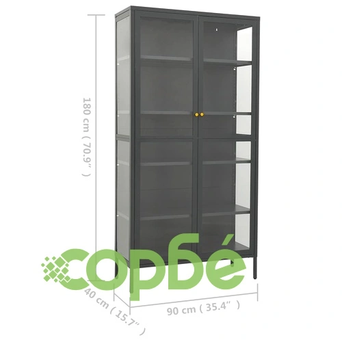 Витрина, антрацит, 90x40x180 см, стомана и закалено стъкло ➤ топ цена ➤ sorbe.bg