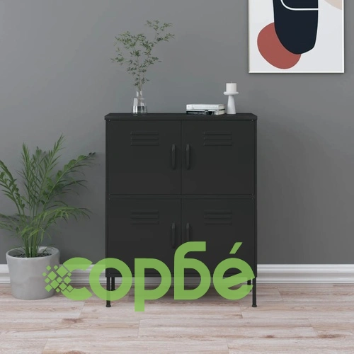 Шкаф за съхранение, черен, 80х35х101,5 см, стомана ➤ топ цена ➤ sorbe.bg