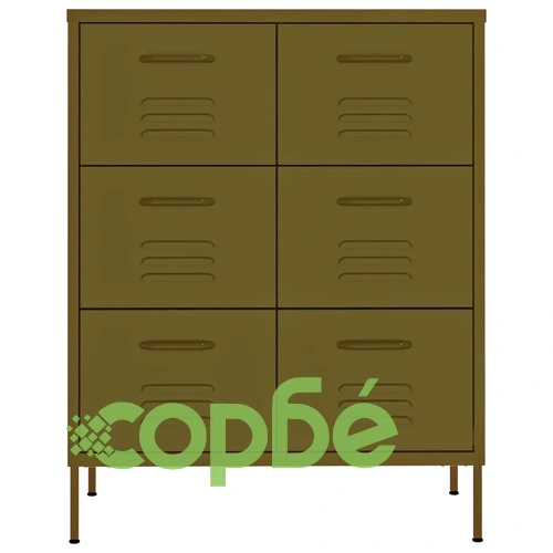 Шкаф с чекмеджета, маслиненозелен, 80х35х101,5 см, стомана ➤ топ цена ➤ sorbe.bg