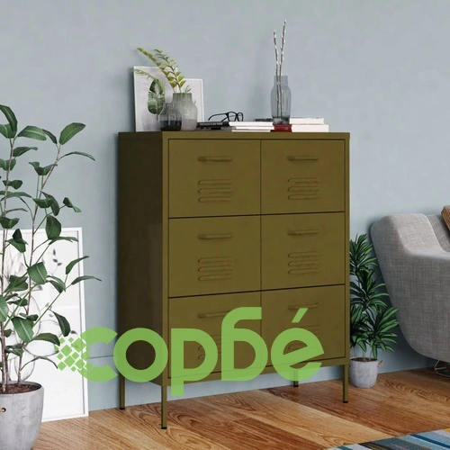 Шкаф с чекмеджета, маслиненозелен, 80х35х101,5 см, стомана ➤ топ цена ➤ sorbe.bg