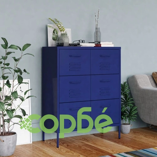Шкаф с чекмеджета, нейви синьо, 80х35х101,5 см, стомана ➤ топ цена ➤ sorbe.bg