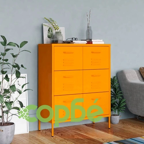 Шкаф с чекмеджета, горчица, 80х35х101,5 см, стомана ➤ топ цена ➤ sorbe.bg