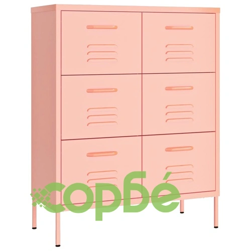 Шкаф с чекмеджета, розов, 80х35х101,5 см, стомана ➤ топ цена ➤ sorbe.bg