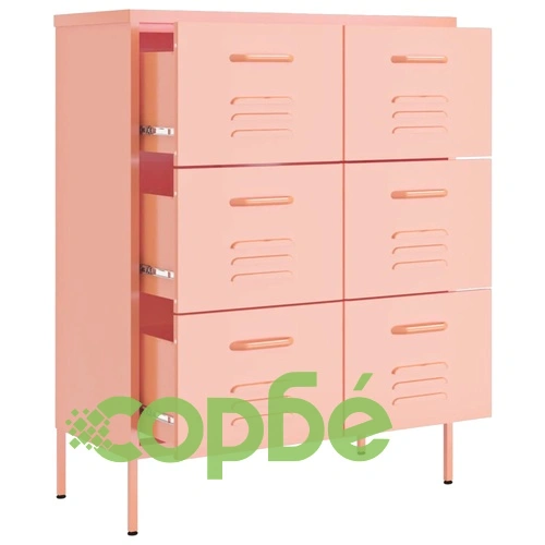 Шкаф с чекмеджета, розов, 80х35х101,5 см, стомана ➤ топ цена ➤ sorbe.bg