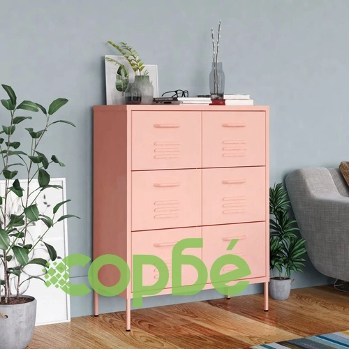 Шкаф с чекмеджета, розов, 80х35х101,5 см, стомана ➤ топ цена ➤ sorbe.bg