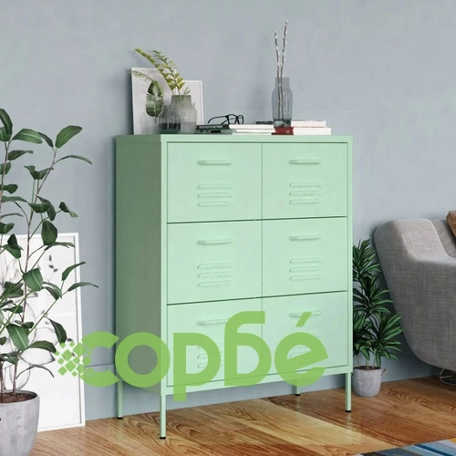Шкаф с чекмеджета, ментово зелено, 80х35х101,5 см, стомана ➤ топ цена ➤ sorbe.bg