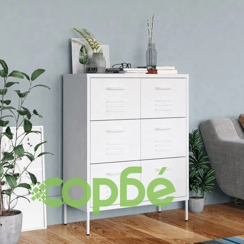 Шкаф с чекмеджета, бял, 80х35х101,5 см, стомана ➤ топ цена ➤ sorbe.bg