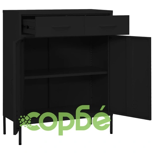 Шкаф за съхранение, черен, 80х35х101,5 см, стомана ➤ топ цена ➤ sorbe.bg