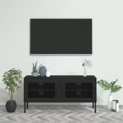 ТВ шкаф, черен, 105x35x50 см, стомана