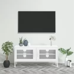 ТВ шкаф, бял, 105x35x50 см, стомана