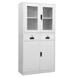 Офис шкаф, светлосив, 90x40x180 см, стомана и закалено стъкло
