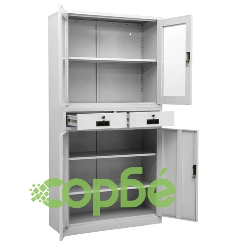 Офис шкаф, светлосив, 90x40x180 см, стомана и закалено стъкло на топ цена от sorbe.bg Офис шкаф, светлосив, 90x40x180 см, стомана и закалено стъкло ➤ топ цена ➤ sorbe.bg