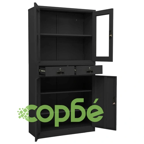 Офис шкаф, антрацит, 90x40x180 см, стомана и закалено стъкло на топ цена от sorbe.bg Офис шкаф, антрацит, 90x40x180 см, стомана и закалено стъкло ➤ топ цена ➤ sorbe.bg
