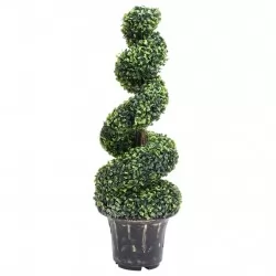 Изкуствен чемшир спираловидно растение със саксия зелен 100 см