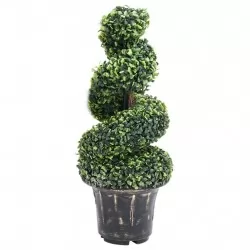 Изкуствен чемшир спираловидно растение със саксия зелен 89 см