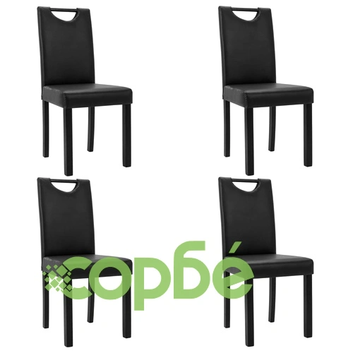 Трапезни столове, 4 бр, черни, изкуствена кожа ➤ топ цена ➤ sorbe.bg