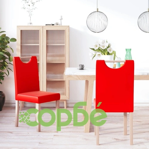 Трапезни столове, 2 бр, червени, изкуствена кожа ➤ топ цена ➤ sorbe.bg