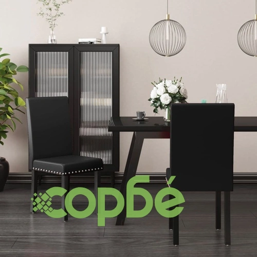 Трапезни столове, 2 бр, черни, PVC ➤ топ цена ➤ sorbe.bg