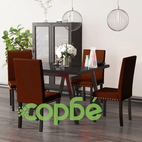 Трапезни столове, 4 бр, кафяви, PVC ➤ топ цена ➤ sorbe.bg