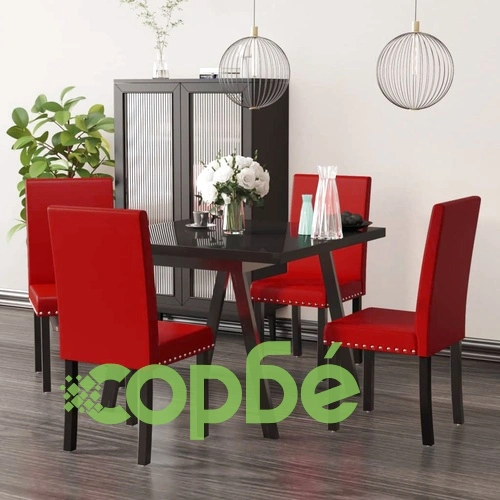 Трапезни столове, 4 бр, виненочервени, PVC ➤ топ цена ➤ sorbe.bg