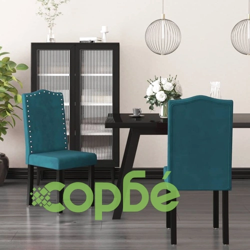 Трапезни столове, 2 бр, сини, кадифе ➤ топ цена ➤ sorbe.bg