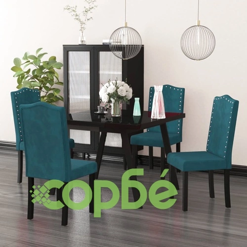 Трапезни столове, 4 бр, сини, кадифе ➤ топ цена ➤ sorbe.bg