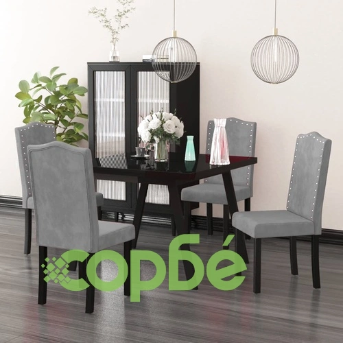 Трапезни столове, 4 бр, светлосиви, кадифе ➤ топ цена ➤ sorbe.bg