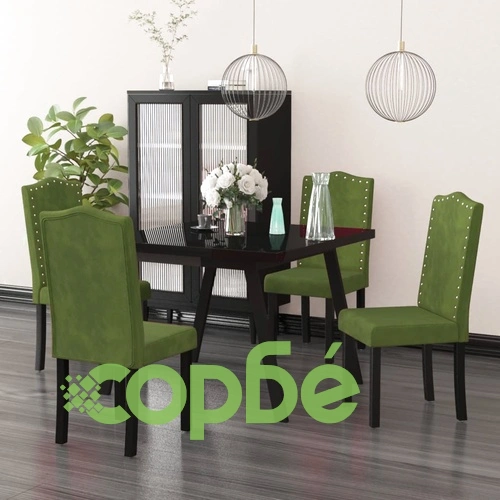 Трапезни столове, 4 бр, тъмнозелени, кадифе ➤ топ цена ➤ sorbe.bg