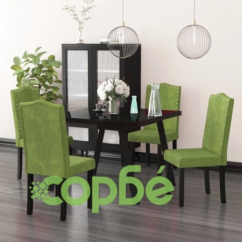 Трапезни столове, 4 бр, светлозелени, кадифе ➤ топ цена ➤ sorbe.bg