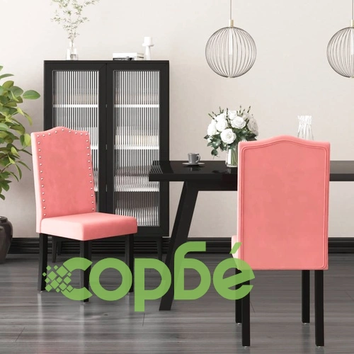 Трапезни столове, 2 бр, розови, кадифе ➤ топ цена ➤ sorbe.bg